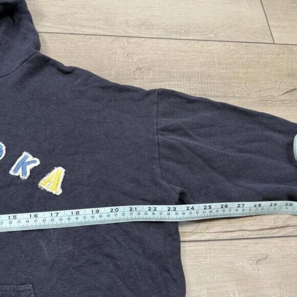 Y2K Muskoka Smiley Face Hoodie L Navy Made in Canada Hand-Drawn Vintage Skater - Picture 6 of 7